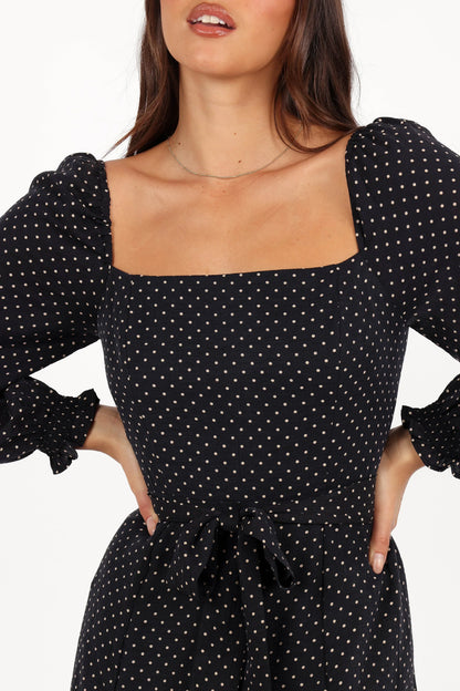 Ettie Long Sleeve Midi Dress Black Polka Dot
