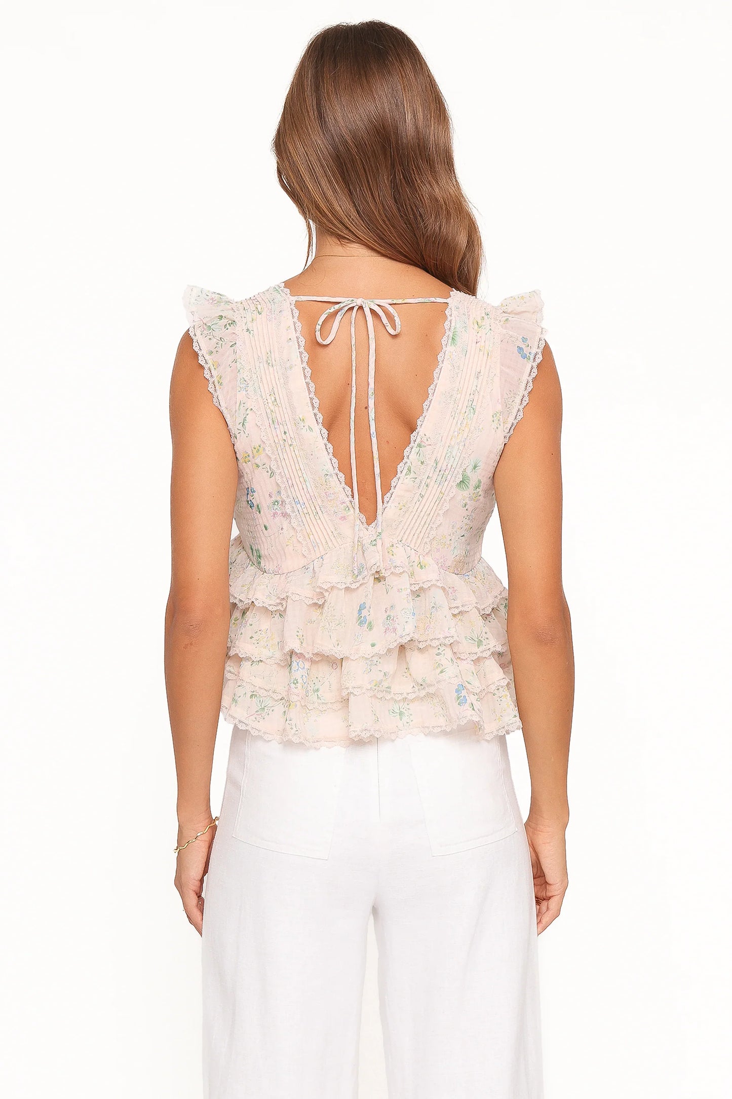 Yana Ruffle Top Pastel Pink Floral