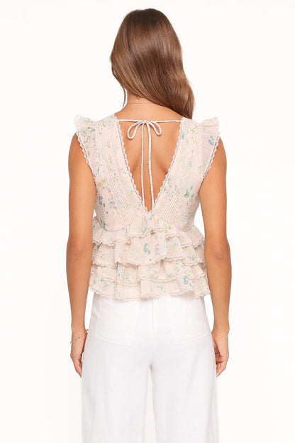Yana Ruffle Top Pastel Pink Floral