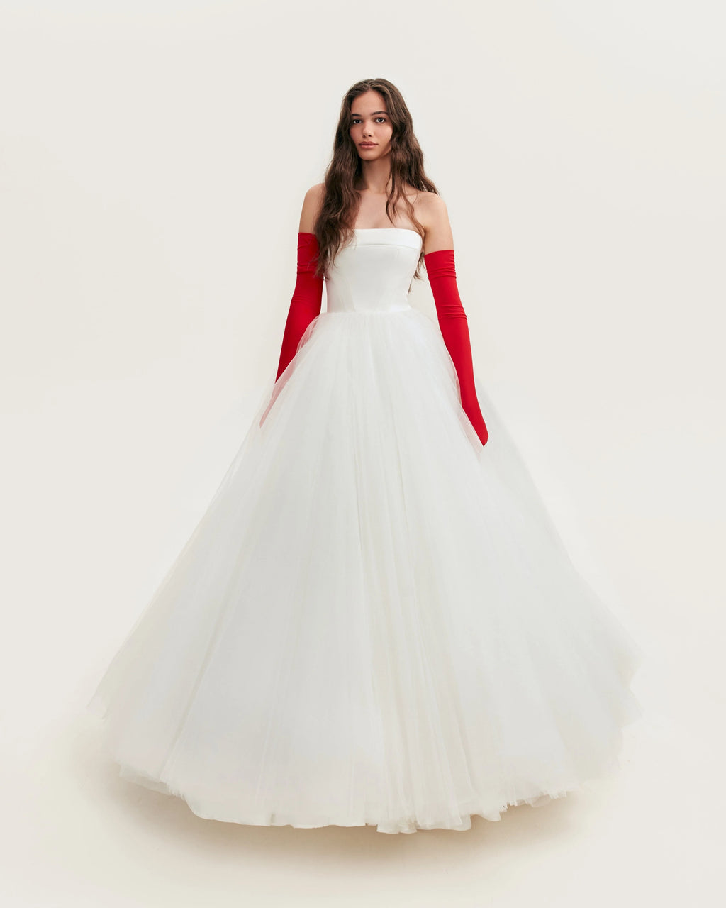 Spectacular tulle evening co ord set with statement long gloves Xo Xo