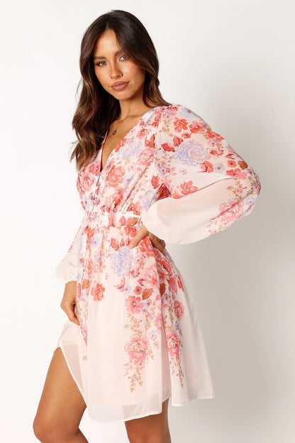 Hattie Long Sleeve Mini Dress Pink Floral