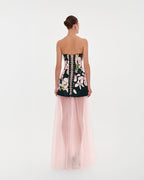 2 in 1 floral mini dress with a detachable candy pink sheer underskirt