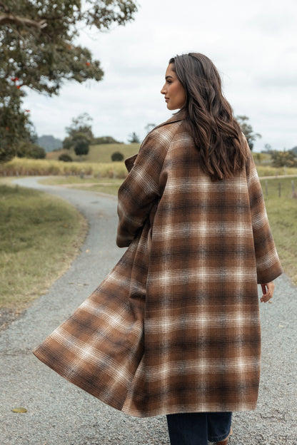 Maya Long Coat Brown Check