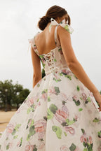 Tender floral midi tie strap dress