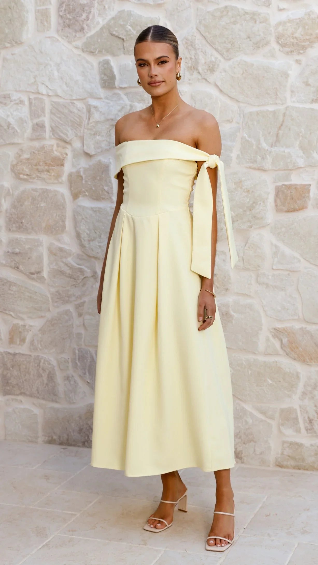 Bentley Off Shoulder Midi Dress Lemon