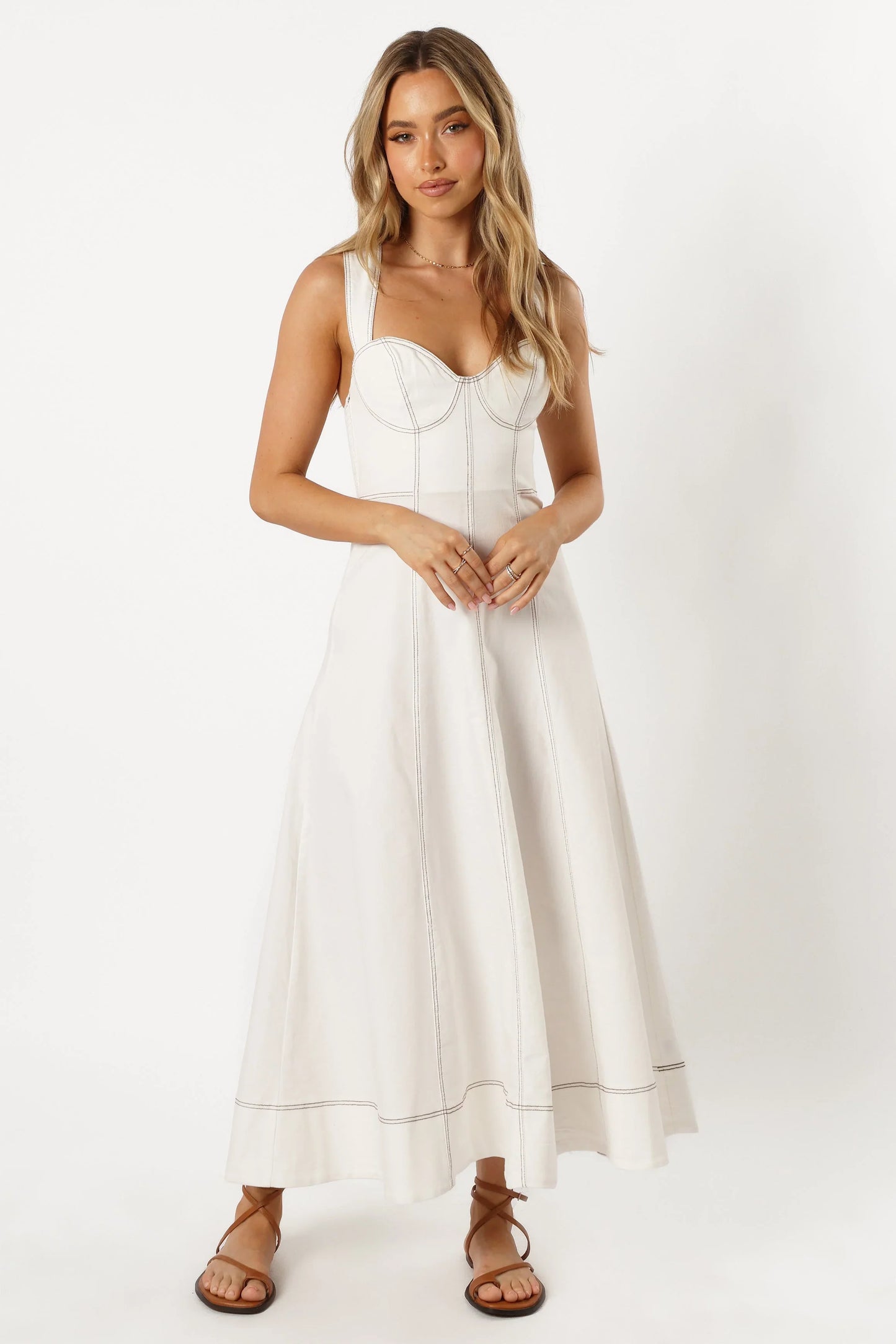 Everly Crossback Midi Dress White Denim