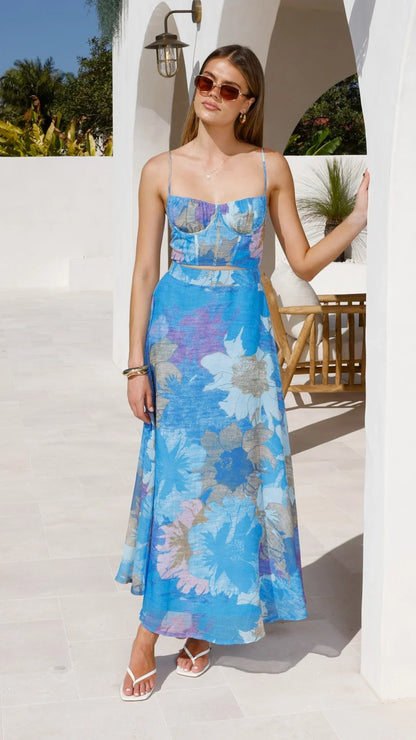 Rixie Crop Top Blue Floral