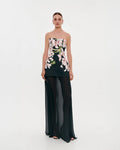 2 in 1 floral mini with a detachable deep ocean green underskirt