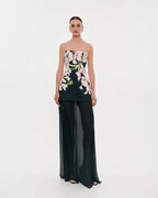 2 in 1 floral mini with a detachable deep ocean green underskirt