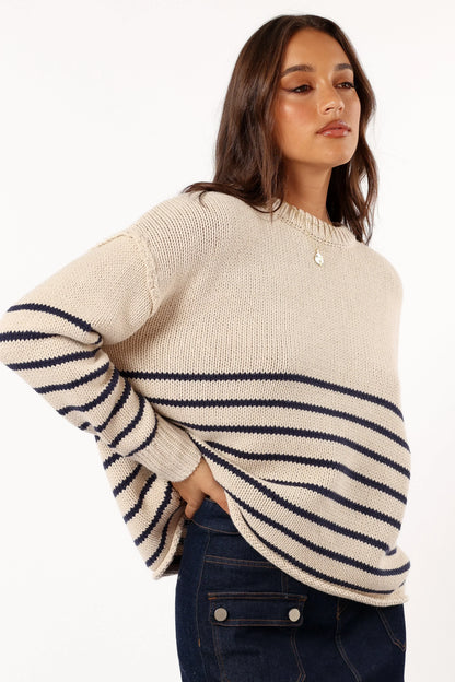 Tenzie Stripe Knit Sweater Natural Navy
