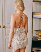 Ivory Lace Mini Dress with Beaded Fringe