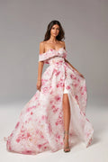 Pink Peony Chic off the shoulder floral maxi dress