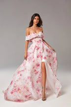 Pink Peony Chic off the shoulder floral maxi dress