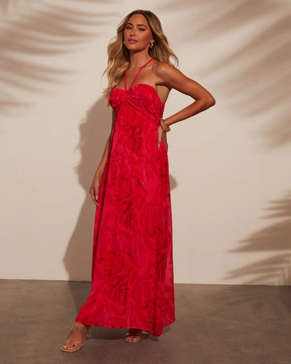 Eliora Tropical Print Halter Maxi Dress