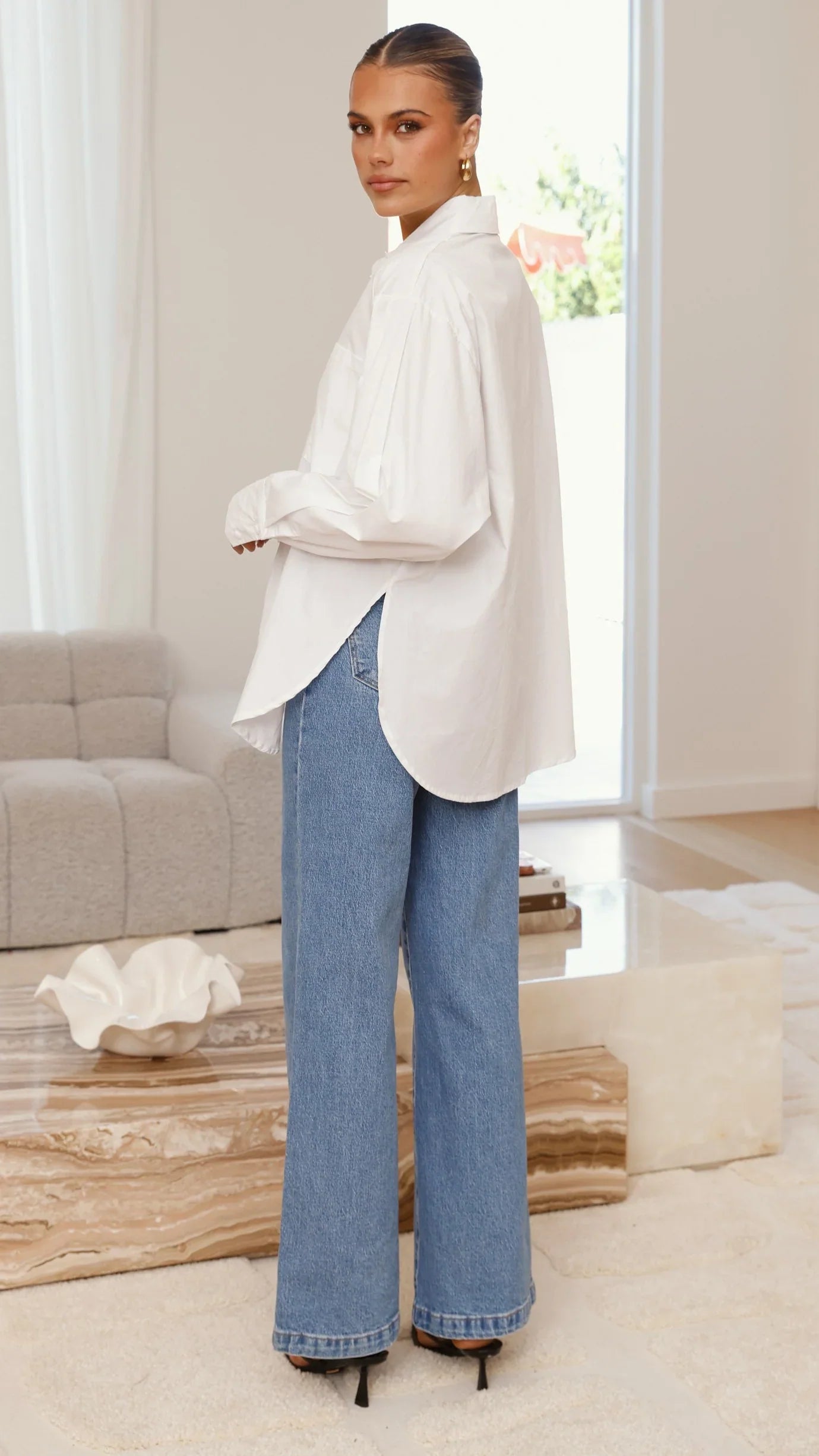 Charla Button Up Poplin Top White