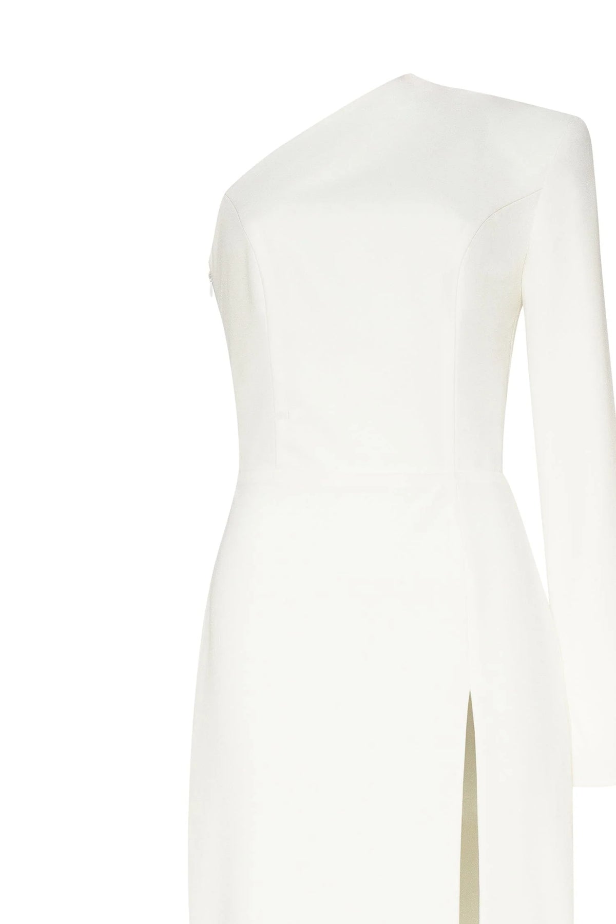 White Long sleeved dress with sharp shoulder cut