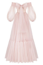 Misty Rose Sheer Sleeves Maxi Tulle Dress