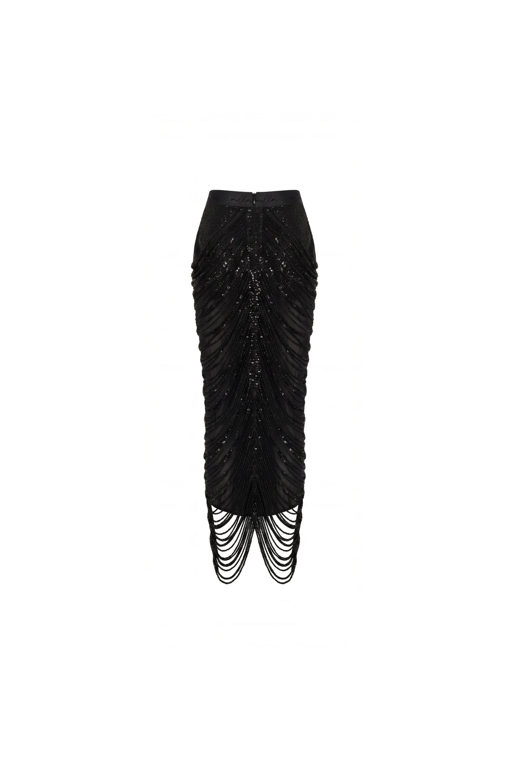 Black Sequin Midi Skirt with Draping
