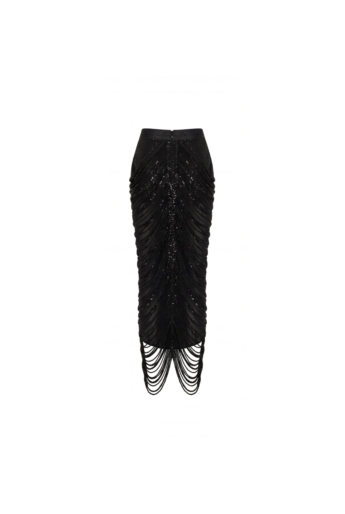 Black Sequin Midi Skirt with Draping