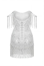 Ivory Mini Dress with Silver Fringe