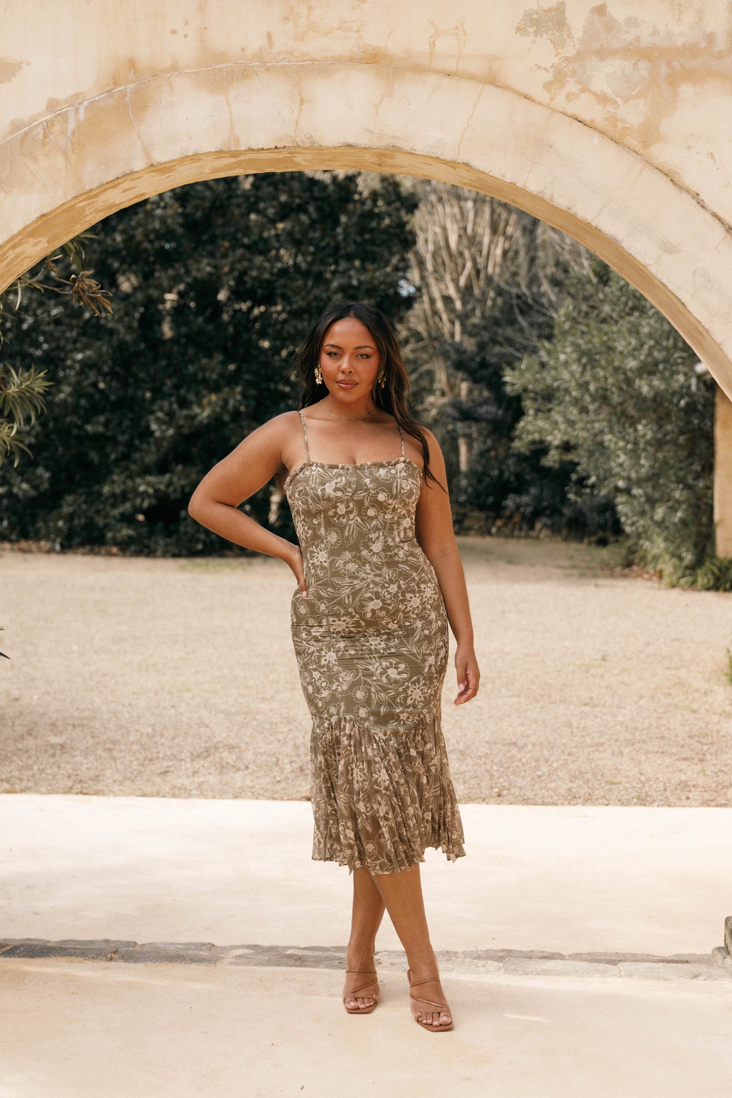 Ashton Midi Dress Olive Floral
