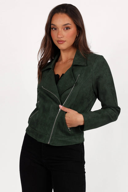 Spencer Faux Suede Moto Jacket Olive