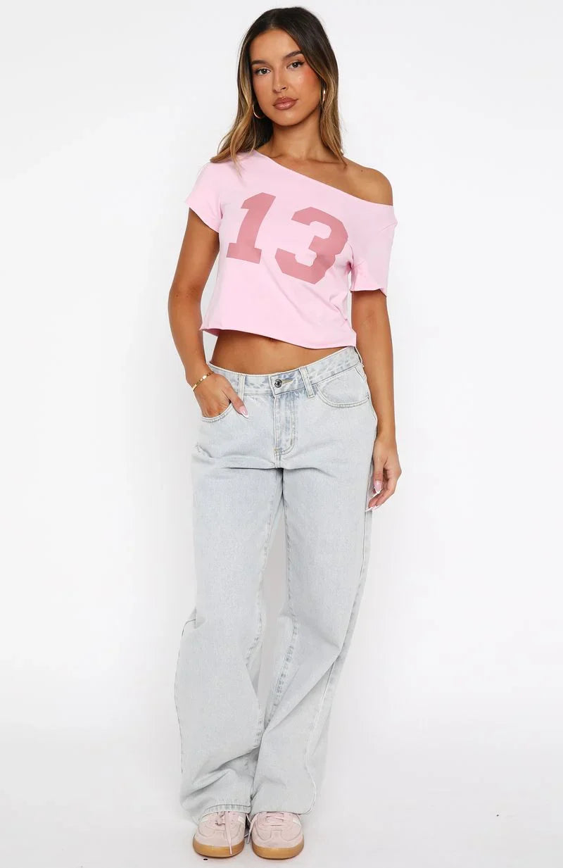 Whenever Youre Ready Off Shoulder Relaxed Tee Pink