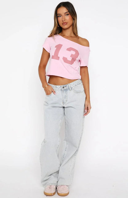 Whenever Youre Ready Off Shoulder Relaxed Tee Pink