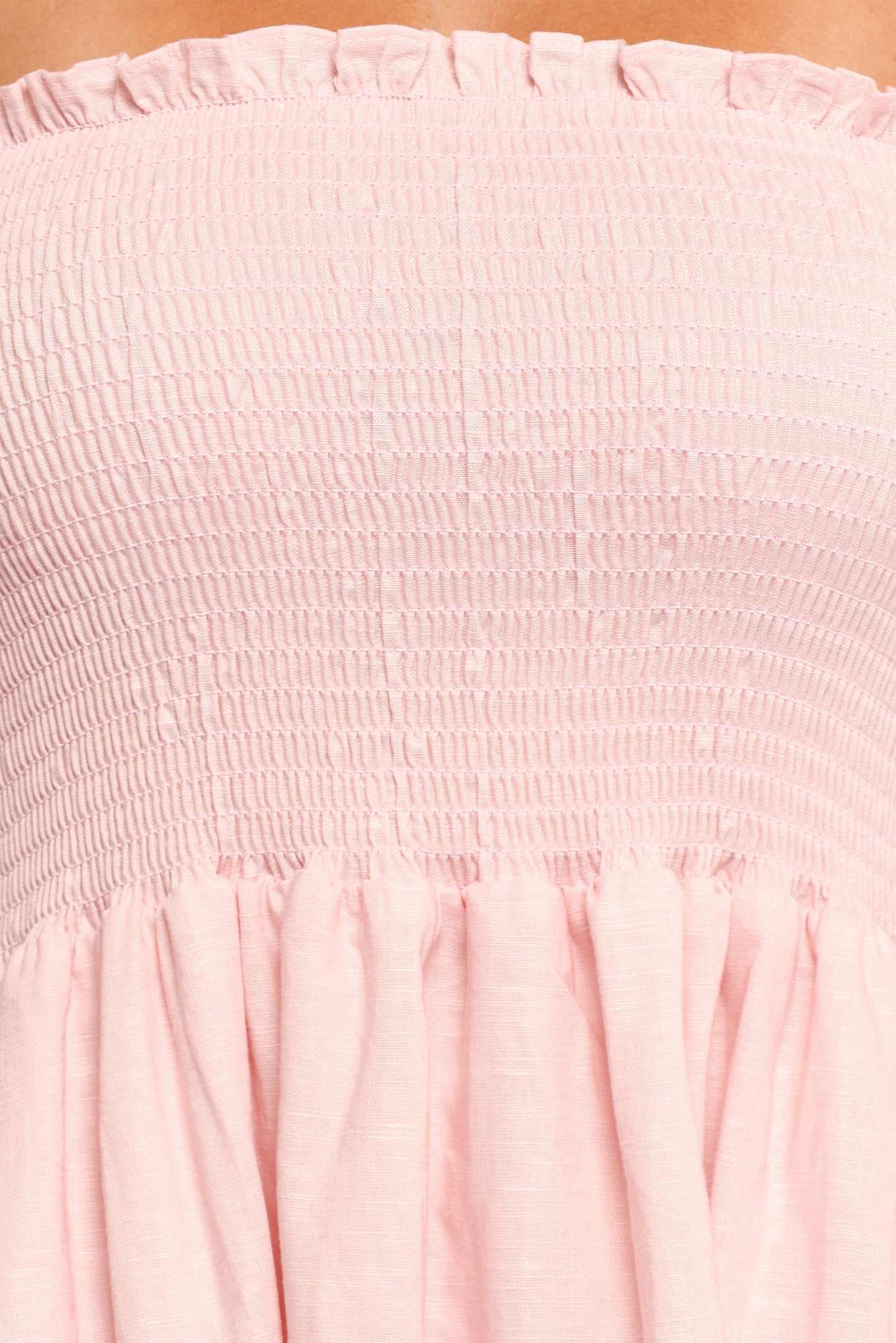 Domenica Shirred Long Sleeve Midi Dress Pink