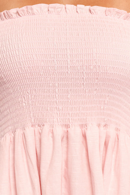 Domenica Shirred Long Sleeve Midi Dress Pink