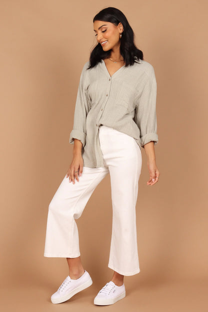 Bobby Button Down Top Sage Green
