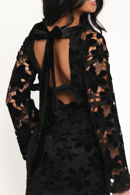 Cynthia Velvet Lace Mini Dress Black