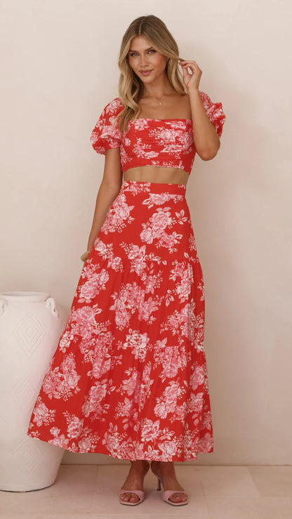 Calla Top and Maxi Skirt Set Red Floral
