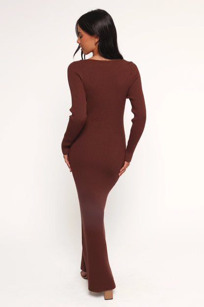 Marshall Button Through Knit Maxi Dress Chocolate