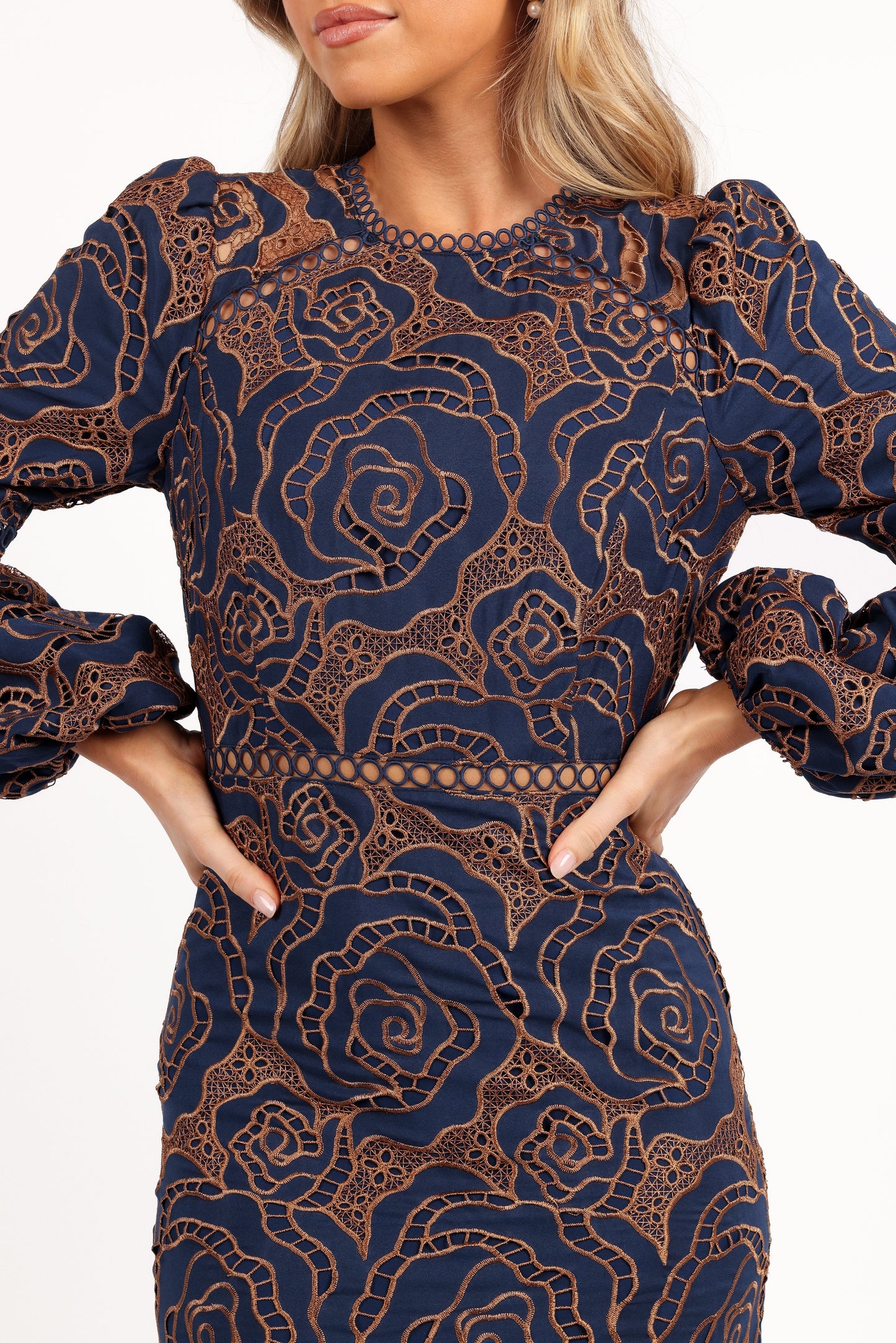 Pierre Long Sleeve Lace Maxi Dress Navy