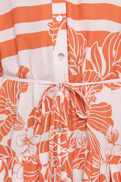 Jules Long Sleeve Dress White Orange
