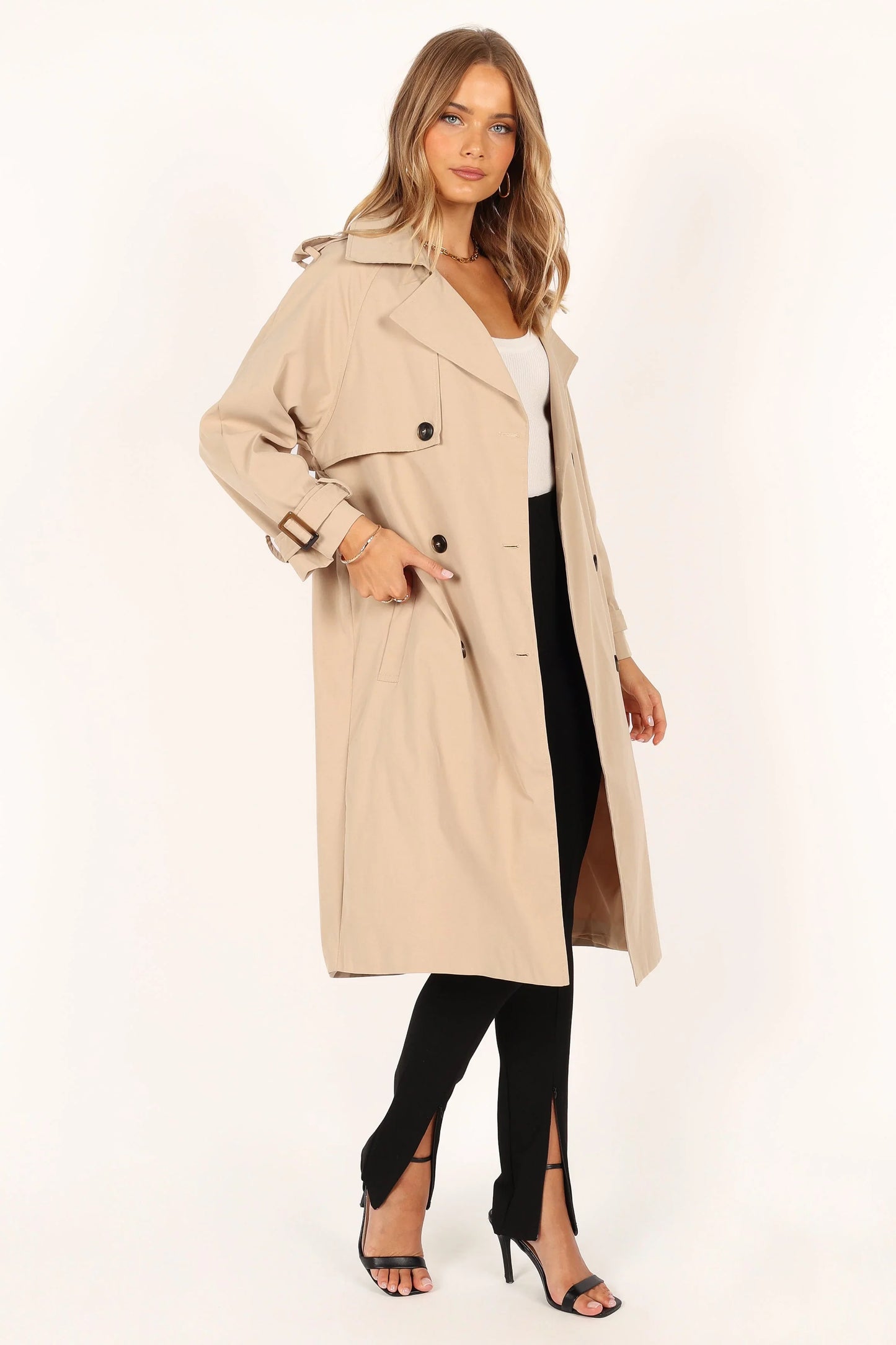 Trina Button Front Trench Coat Beige