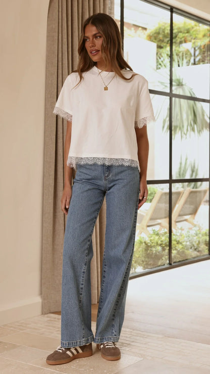 Clare Lace Back T Shirt White
