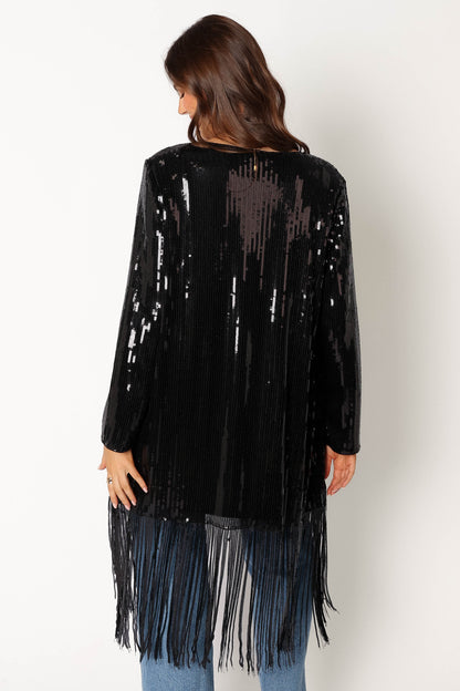 Miriam Sequin Fringe Duster Black