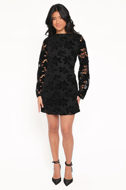 Cynthia Velvet Lace Mini Dress Black