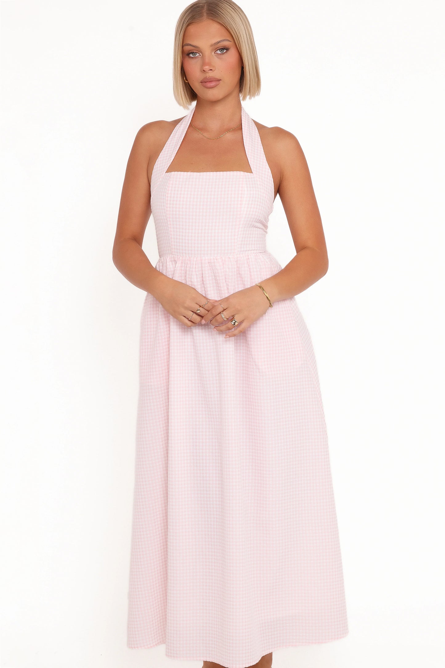 Margerie Halter Dress Pink Gingham