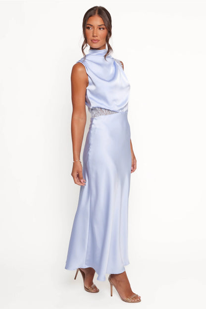 Anabelle Halter Neck Lace Maxi Dress Baby Blue