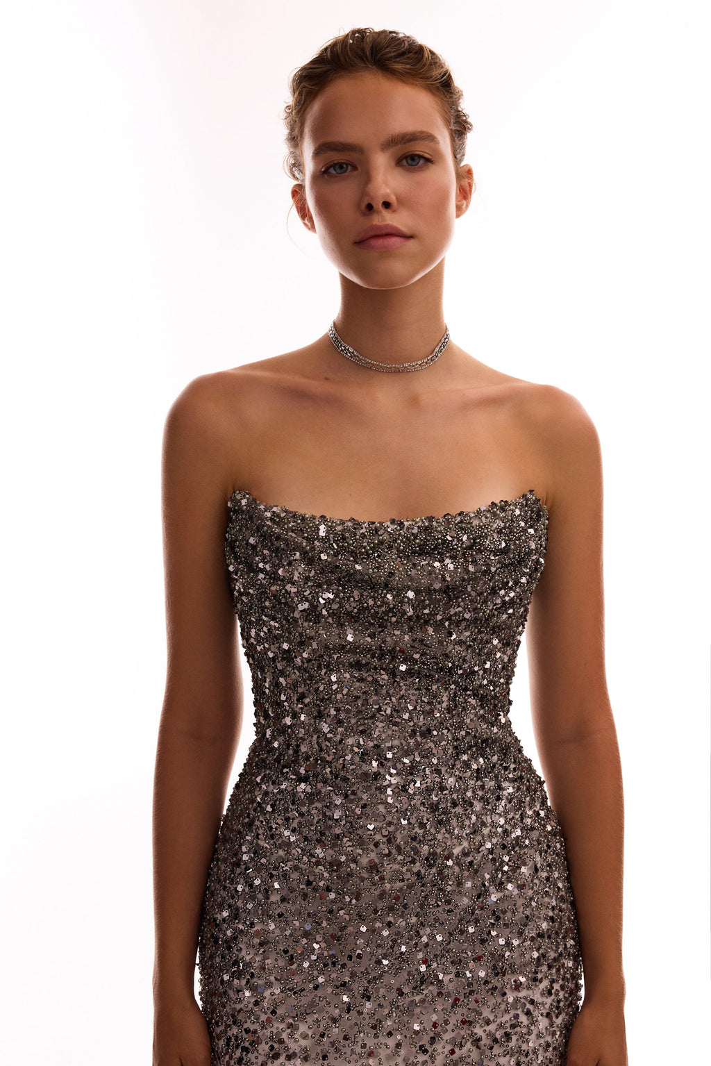 Entrance worthy semi sheer sequined silver maxi dress Midnight Walk