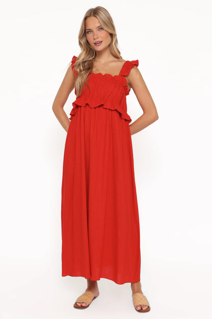 Ross Frill Strap Maxi Dress Red