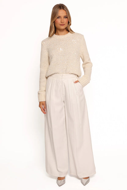 Medora Crewneck Sequin Knit Sweater Ivory