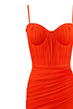 Flamboyant coral bustier maxi dress