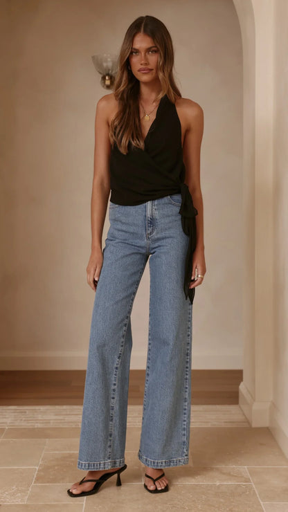 Belle Halter Neck Top Black