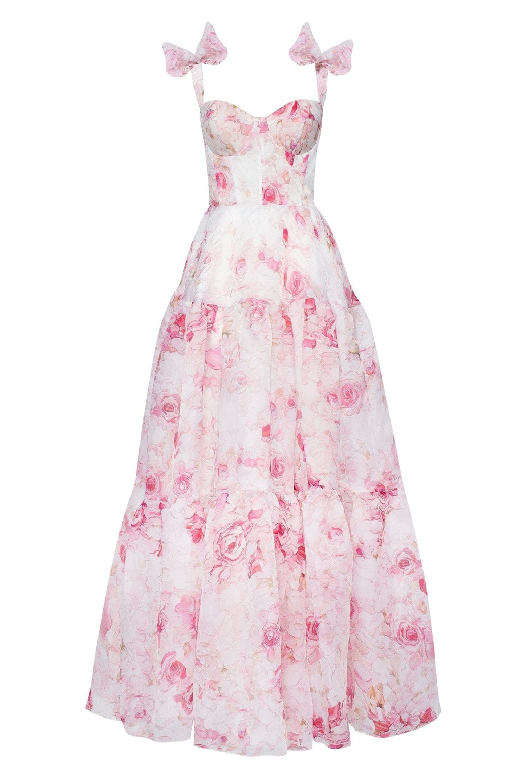 Pink Peony Tender floral maxi tie strap dress