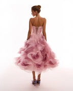 Dramatic flowered organza midi dress in misty rose Glow Up